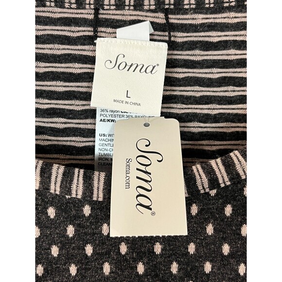 Soma Reversible Double Knit Pajamas Large 2 in 1 Shorts Long Sleeve Pink Gray - Picture 8 of 16